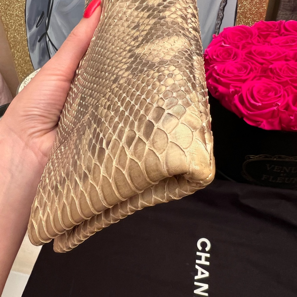 Chanel Gold Python Clutch With Crystals Locker - image 8